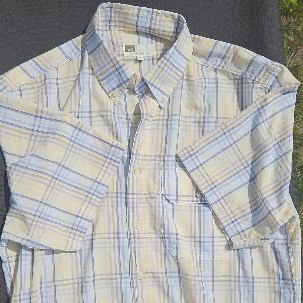 Tilley Casual Plaid Button-Down Shirt - Light Blue‎ and Yellow